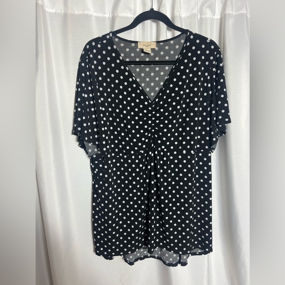 Diana Belle Woman’s Plus Size 2X Polka Dot Blouse Flowy Short Sleeve V-Neck - Picture 1 of 10